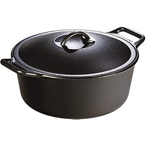 Lodge BOLD Exclusive 7 Quart Premium Pre-Seasoned Cast Iron Dutch Oven with Lid – Dual Handles – Use in the Oven, on the Stove, on the Grill or over the Campfire – Black