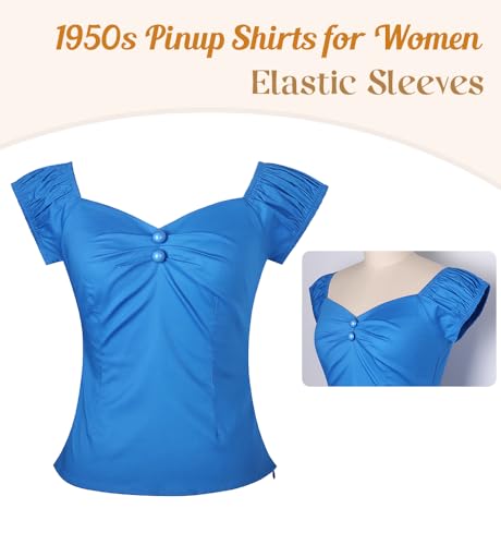 Image of YARN & INK Women's Rockabilly Tops 1950s Pinup Shirt Casual Off Shoulder Vintage Blouse