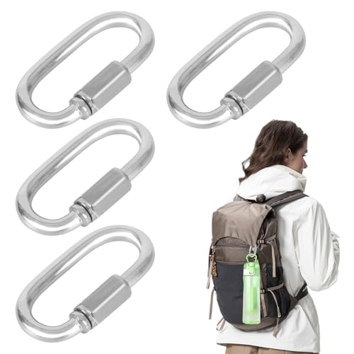 Quick Link 4 Pcs Locking Carabiner Small Clips Heavy Duty M4 Screw Stainless Steel D Clips for Outdoor Camping Climbing Hiking