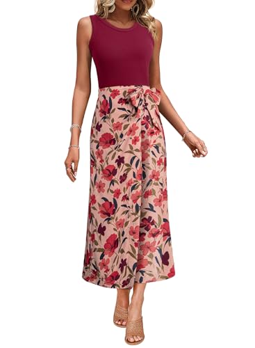 Dokotoo 2 Piece Sets for Women Summer Sleeveless Tank Tops and Boho Tie Knot Elastic Waist Midi Skirt Set