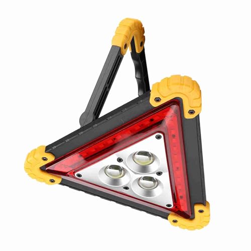 Pongnas Luz de Advertencia de Coche con Señal Triangular de Emergencia LED de 30W con 3 Cuentas de Lámpara COB 36 para Seguridad en Carretera Batería Recargable USB