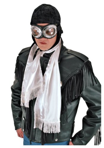 White Aviator Scarf - Polyester Satin with Fringe, 58 Inches Long, Pilot Accessory, One Size Fits Most