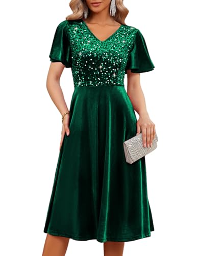 Image of Bridesmay Women's Formal Wedding Guest Dress for Women 2026 Short Sleeve Fit and Flare Tea Party Dresses