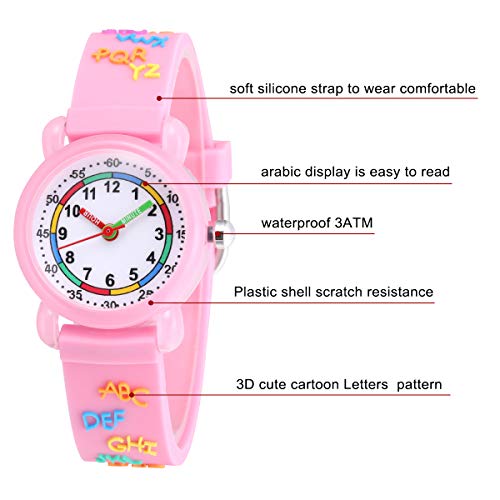 Image of Jewtme Cute Toddler Children Kids Watches Ages 3-8 Analog Time Teacher 3D Silicone Band Cartoon Watch for Little Girls Boys
