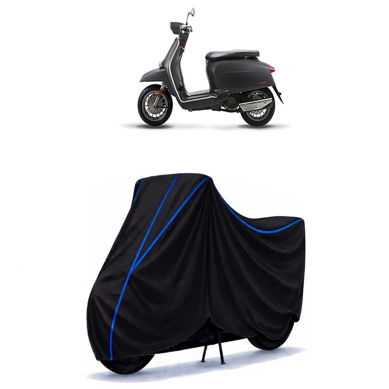 Image of Scooty Cover Water Resistant for Lambretta | Universal Scooter & Bike Cover | Heavy Duty UV Dust, Rain & Scratch Protection | Elastic Fit All Weather Indoor Outdoor | Black with Blue Piping