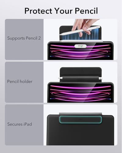 ESR iPad Pro 12.9 Case with Keyboard, Easy-Set Magnetic Stand, Portrait/Raised Modes for iPad iPad Pro 12.9(6th/5th/5th/3rd), Removable Protective Case, Rebound 360 Series, Black