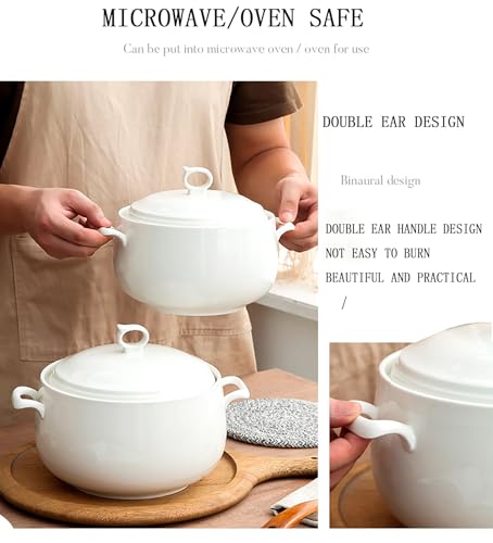 GFHVDC Ceramic Soup Tureen with Lid Lovely Serving Tureens with Lid,Ceramic Soup Jar Elegant Round Casserole Serving Tureen for Dinner and Party, Dishwasher and Microwave Safe,3.5pt