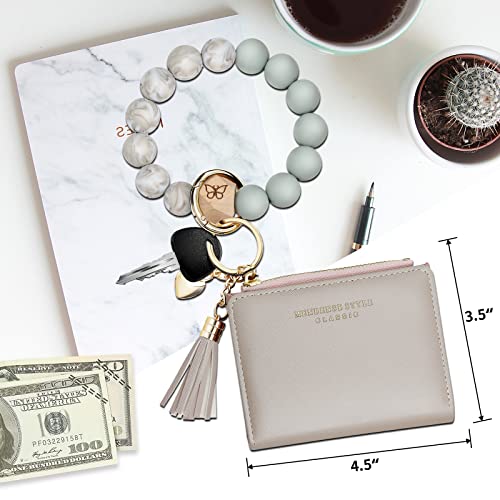 Keychain Bracelet Wristlet With Wallet Card Holder Pocket,Tassel Keychain Bangle Key Ring For Women #TOP1