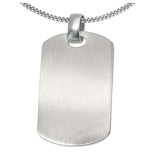 Clever Schmuck Pendentif en forme de grande plaque d'identification 23 x 34 mm mat Avec chaîne gourmette 2 mm d'épaisseur et 60 cm de long En argent Sterling 925