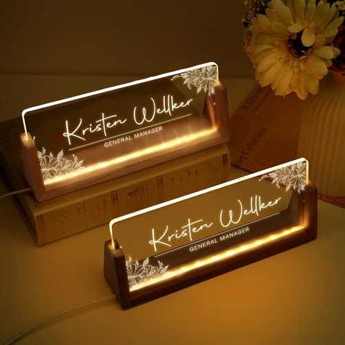 Image of Custom Name Plate for Desk, Personalized Light Up Acrylic Desk Name Plate, Personalized Office Gifts for Boss Coworkers Teacher, Employee Appreciation GIfts, Office Decor for Women Men