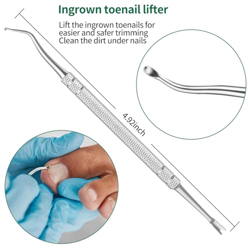 Glamne Cortaúñas 5 en 1 para personas mayores con uñas gruesas y encarnadas, kit de pedicura profesional con cortador de uñas de mango largo, hoja curvada inclinada, lima de uñas y levantador, juego - imagen 5