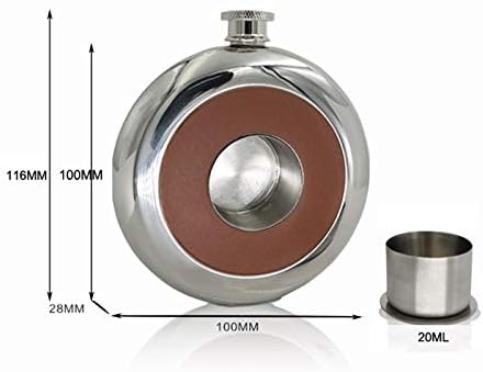 2 Pcs Round Stainless Steel Pocket Flask with Build-in Shot Glass 5Oz Hip Flask Mirror Polished Alcohol Bottles, Black & Brown
