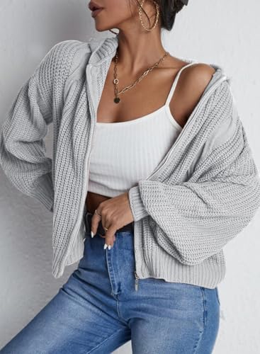 Women's Knit Cardigan Sweaters Long Sleeve Zip Up Hoodie Casual Drop Shoulder Knitwear Outerwear3