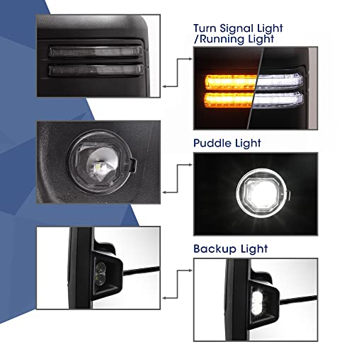Switchback Towing Mirror Compatible For 2019-2022 Gmc Sierra 1500 With Power Adjusted Glass Heated Turn Signal Light Running Light Backup Lamp Puddle Light Smoke #TOP2
