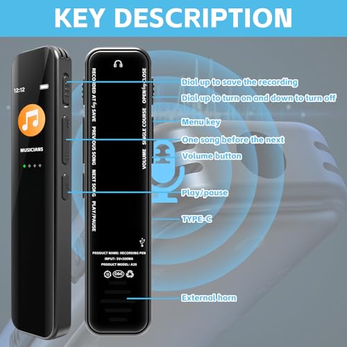 Diktiergerät Mini 64GB, Aufnahmegerät, Digitales Diktiergerät Mit Rauschunterdrückung, Audio Recorder, Diktiergerät Digital Mit Wiedergabe Für Kurse, Konferenzen