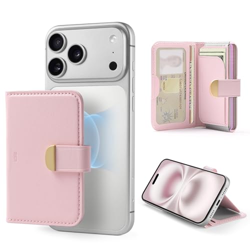 ESR Aura Clutch for MagSafe Wallet for Women, 5-Card Holder, RFID Blocking, MagSafe Sticker Included, Magnetic Wallet for iPhone 17/16/15/14/13/12 Series (not mini) and Select Samsung Devices, Pink