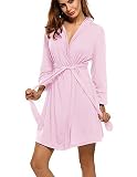 HOTOUCH Summer Bathrobes for Women Lightweight Robe Knee Length Postpartum Robe with Attached Belt Light Pink