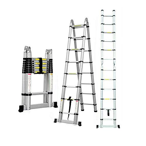5M Portable Heavy Duty Fold Multi-Purpose Aluminum Telescopic Ladder Extendable Telescopic Ladder DIY A-Frame Extension Ladder 16 Steps 150KG Loading