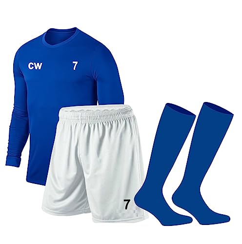 PROSTYLE SPORTS Printed Football Kit Soccer kit Full Sleeve Football Soccer Jersey,Shorts and Socks Set Adult Royal blue (as8, alpha, x_l, regular, regular, Blue/White)
