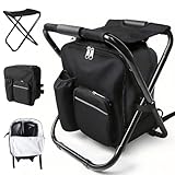 SDLDEER Folding Camping Chair Stool Backpack with Cooler Insulated Picnic Bag, Portable Hunting Fishing Multifunction Chair for Outdoors Hiking Hunting Travel (Black)