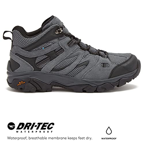 HI-TEC Ravus WP Mid Waterproof Hiking Boots for Men, Lightweight Breathable Outdoor Trekking Shoes - Dark Grey, 10.5 Extra Wide