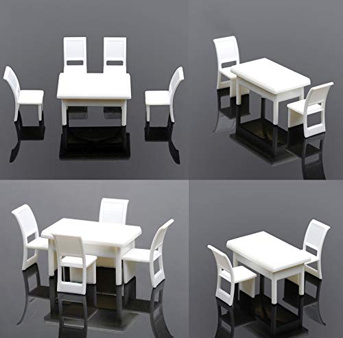 Zestaw 5 szt. model stół (kwadratowy) zestaw z 4 krzesłami do modelarstwa 1:50, model kolejki 0