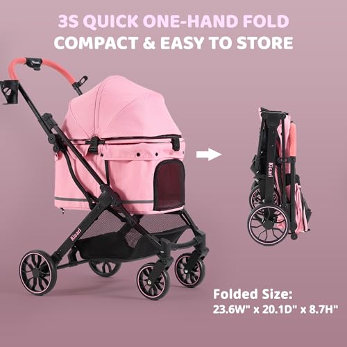 Kicari All-Terrain Dog Stroller for Small to Medium Dogs, Pet Stroller for Dogs & Cats Outdoor Walks, One-Hand Easy Fold, Double-Layer Anti-UV & Waterproof Canopy & Breathable Mesh, Sakura Pink by Kicari - Used condition - Image 6