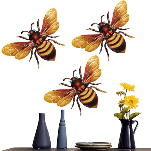Gomice Bee Wall Decor | Outdoor Wall Art,Rust-Proof Iron Decorations, 3X, Weather-Resistant Indoor, Exterior Sculptures For Fence, Front Door, Garden, Patio, Porch, Yard