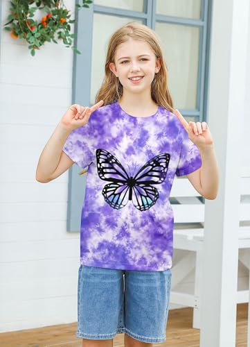 Image of SunFoucs Girls Kids Shirts Size 5-12 Tie Dye Casual Tshirt Short Sleeve Crewneck Tee Top | Short Sleeve Rainbow Tee Top