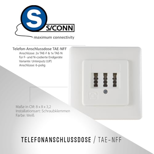 S/CONN maximum connectivity Telefondose TAE NF/F - 3x6 - Anschlussdose - 2X Telefon + 1x Nebenstelle Fax AB Modem NTBA DSL-Splitter - weiß - Unterputz UP - mit Abdeckung