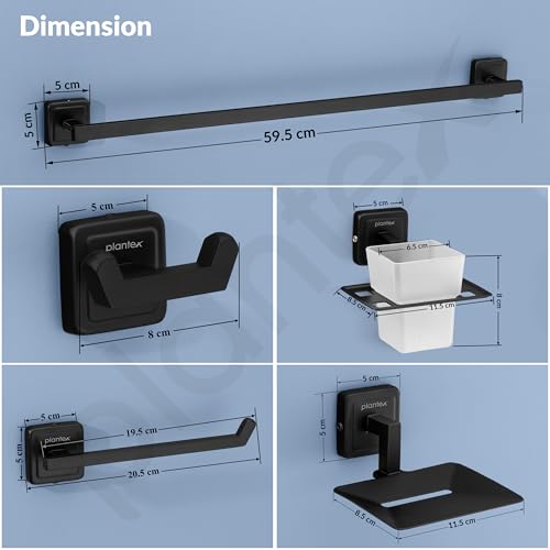 Image of Plantex 304 Grade Stainless Steel Towel Rod for Bathroom /Soap Holder /Napkin Ring /Tumbler Holder /Robe Hook /Bathroom Accessories, Decan (Black)