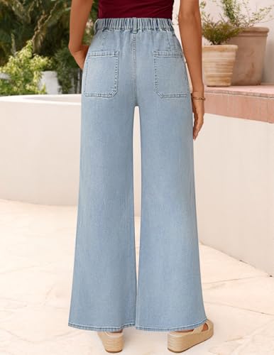 ZESICA Womens Drawstring High Waist Jeans Loose Fit Wide Leg Straight Baggy Trendy Denim Pants with Pockets4