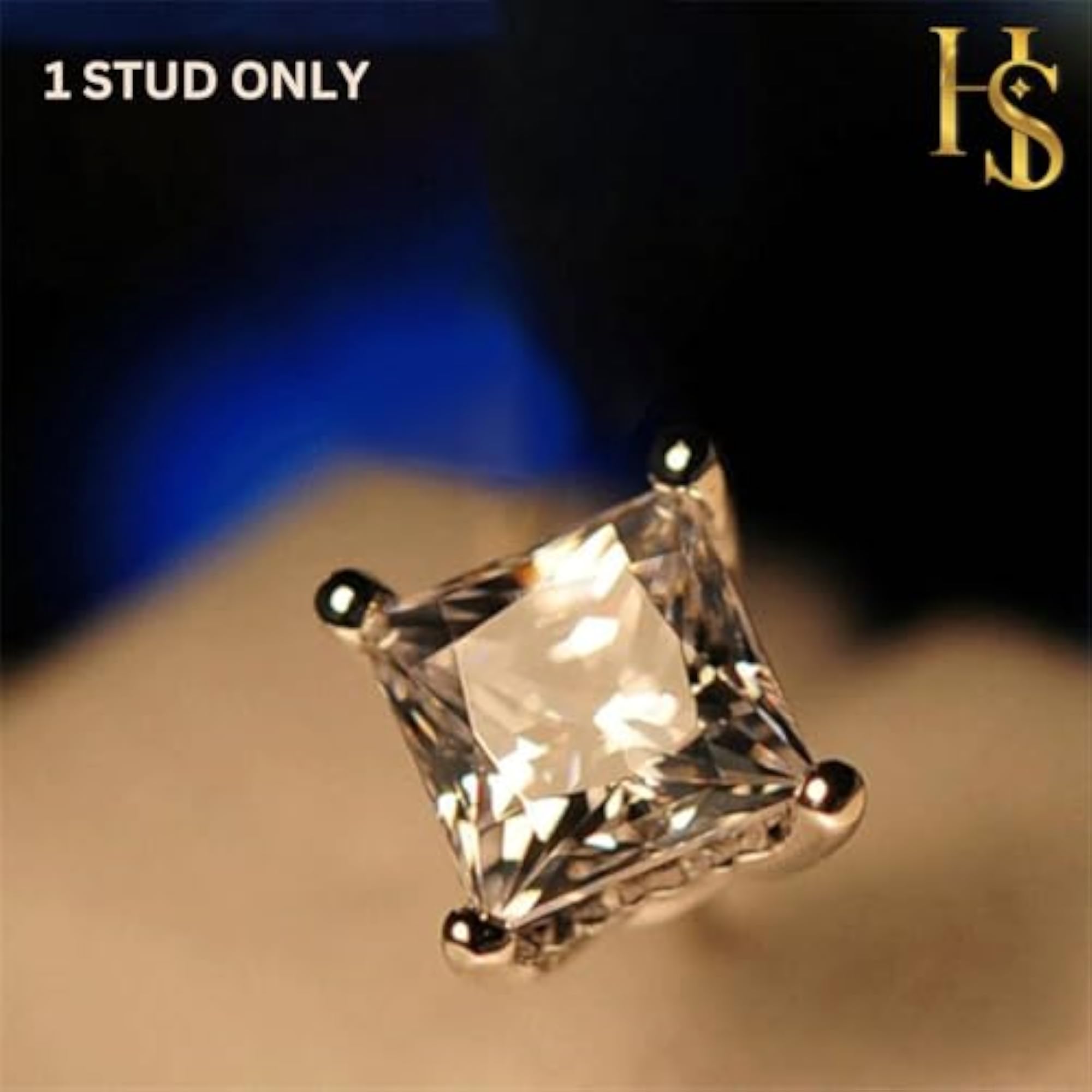 Men's 925 Silver Sparkling Martini Square Solitaire Stud Earring
