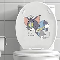 Toilettenaufkleber \Bitte Spülen!\ mit Tom aus Tom und Jerry - Lustiger Cartoon-Sticker für WC-Deckel - Wetterfester Vinyl-Aufkleber (20x21cm, 2er-Set)