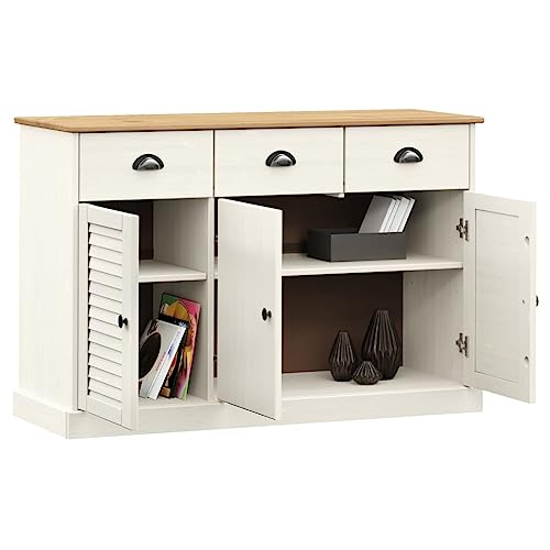 Aparador VIGO de pino con puertas de persiana blanco para pasillo 5