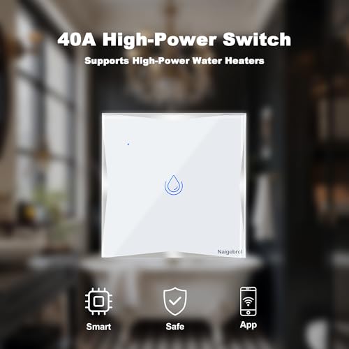 Interruptor inteligente de pared táctil 40A con cable neutro y panel de luz WiFi 5