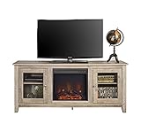 Walker Edison Furniture Company Rustic Wood and Glass Fireplace Stand for TV's up to 64