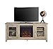 Walker Edison Furniture Company Rustic Wood and Glass Fireplace Stand for TV's up to 64" Flat Screen Living Room Storage Cabinet Doors and Shelves Entertainment Center, 24 Inches Tall, Grey Wash