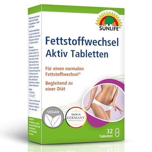 SUNLIFE Fettstoffwechsel Aktiv Tabletten - 1x32 Stück - hochwertige Stoffwechsel Tabletten mit Cholin & Kupfer - Nahrungsergänzungsmittel mit Baobab & Feigenkaktus - vegan/gluten- & laktosefrei