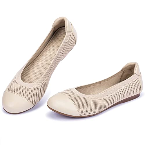 Image of Frank Mully Women's Ballet Flats Round Toe Walking Flats Slip On Work Shoes Knitted Flats Shoes for Woman Soft Lightweight