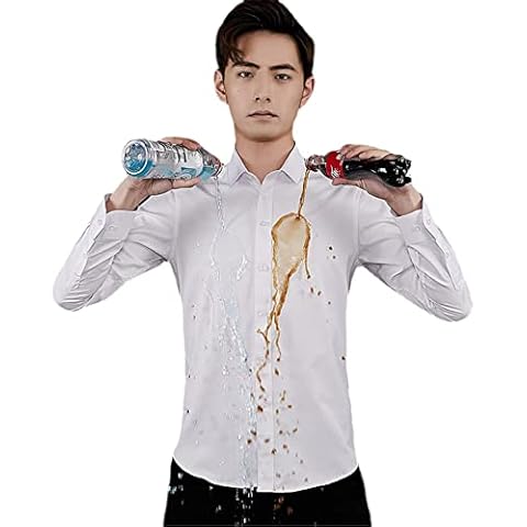 MAOAEAD Men Classic Business Shirts Hydrophobic Fabric Anti-wrinkle Long Sleeve Formal Shirt Slim Fit Work Tops (White,M(50-60kg)) Cover