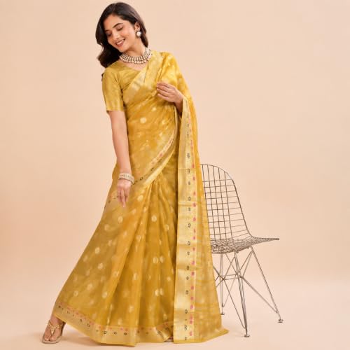 Image of Sarees for Women Wear Organza Silk Banarasi Sari Kanjivaram Pure Paithani Wedding Original Kanchipuram Pattu Sadi with Blouse Piece 2026 (KeriFlower)