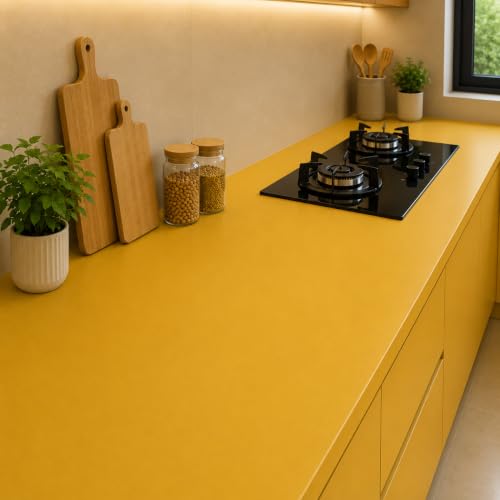 Image of Vinyl Contact Paper Decorative for Cabinets Countertops Kitchen Shelves Liner Self Adhesive Film Peel and Stick Waterproof Removable Wallpaper (Inches 24 x 300, Matte Yellow)