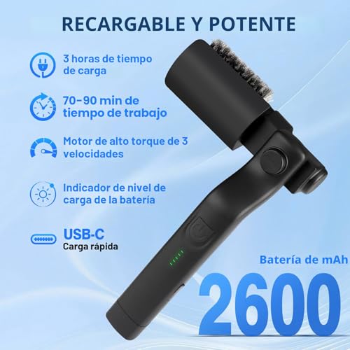 Miniatura 6 de Cepillo Eléctrico Mejorado, Funciona Con Batería Con Ángulo Ajustable, Cabezal De Cepillo De Acero Inoxidable, Limpieza De 3 Niveles, Tiempo De Funcionamiento De 90 Minutos, Resistente Al Agua Para