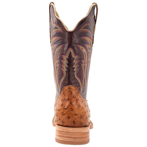 Mens Full Quill Ostrich Embroidered Square Toe Casual Boots Mid Calf - Brown4