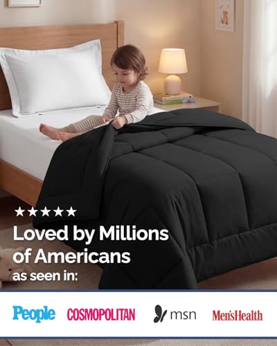 Image of Twin Size, Black Alternative Down Comforter - Warm, Lightweight & Breathable Hotel Quality Bedding Set for Men, Women, Kids and Teens - All Season Oversized Cooling Microfiber Duvet Insert Comforter