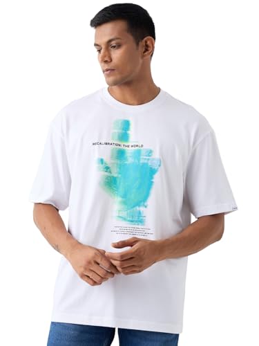 Image of Spykar Men's Oversized Round Neck Half Sleeve Solid Casual T-Shirt