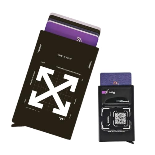 Image of Zip-Tap NFC Digital Contact Sharing Wallet Black Metal Laser Engraved Cyberpunk Design with Software RFID Blocking Aluminum Minimalist Card Holder (Vector)