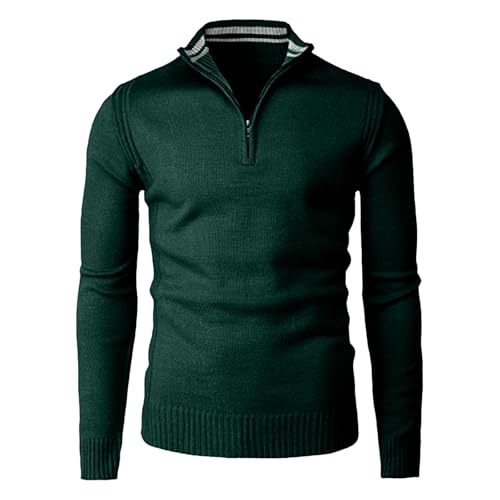 Grandpa Sweater Mens 3/4 Zip Pullover Slogan t Shirts for Men Men Winter Jacket with Hood Sherpa Jacket Thermal Hoodie Christmas Jumper Unisex Black Body Warmer (Dark Green, L)