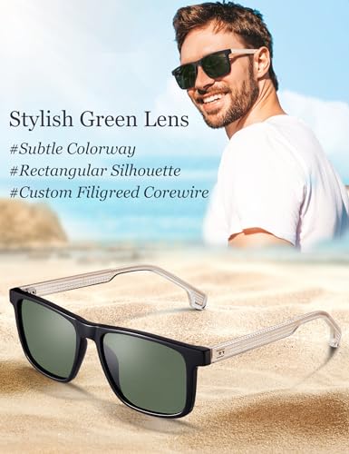 Image of AVAWAY Polarized Sunglasses Men UV 400 Protection Rectangle Frame Sculpted Filigreed Corewire Arm Category 3 Sun Shades